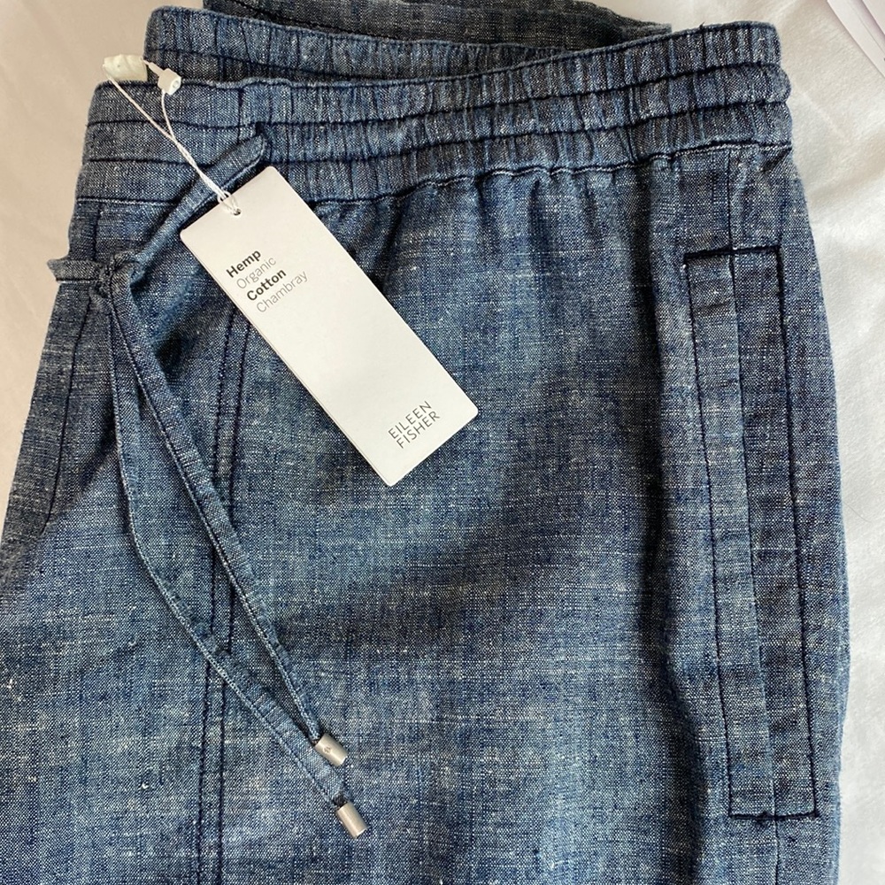 NWT Eileen Fisher Hemp & Cotton Chambray Denim Ankle Pant